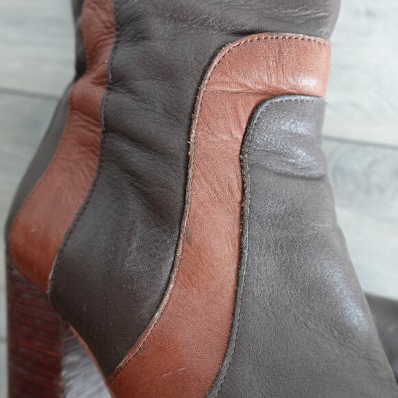 Red Or Dead Brown Tall Knee High Heeled Brown Leather Boots 39 Cobbled Together - Picture 14 of 16